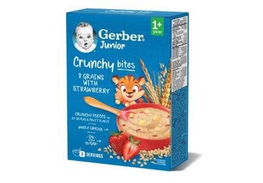 Košė GERBER Crunchy bites, 8 grūdų, braškių skonio, 200 g