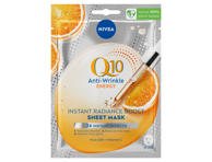 Lakštinė veido kaukė NIVEA Q10 Energy, prisotinta energizuojančio serumo, pavargusiai ir papilkėjusiai odai