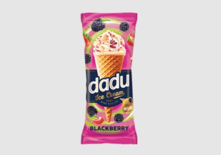 Ledai DADU vafliniame ragelyje, vanilės sk. su jogurt. glaistu ir gervuogių įdaru, 150 ml