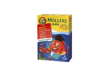 Maisto papildas MOLLER'S JUNIOR (braškių ir aviečių skonio), 45 vnt