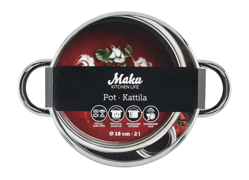 MAKU PLIENINIS PUODAS SU STIKLINIU/DANGČIU 18 CM, 2 l