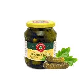 Marinuoti agurkai su ąžuolo lapais, 660 g