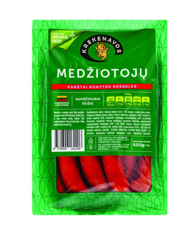 MEDŽIOTOJŲ karštai rūkytos dešrelės, aukščiausia rūšis, 600 g