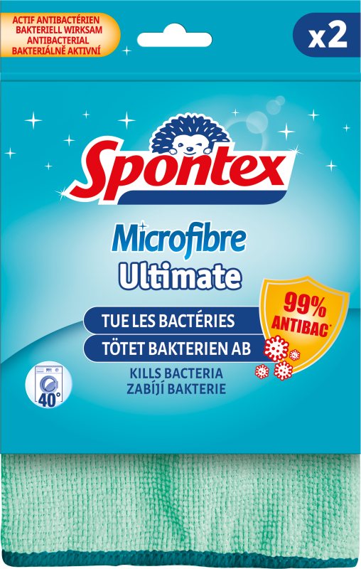 Mikropluošto šluostės su antibakterine apsauga SPONTEX ULTIMATE, 2 vnt