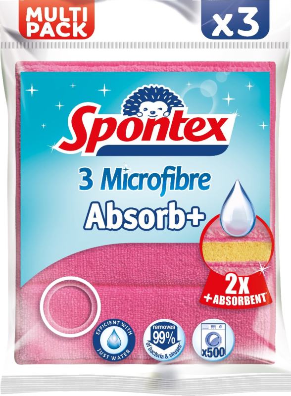 Mikropluošto šluostės su porolonu SPONTEX MULTIPACK, 3 vnt