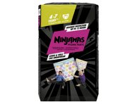 Naktinės sauskelnės-kelnaitės NINJAMAS, 4-., 17-30kg, 10 vnt,Pink, 7 m