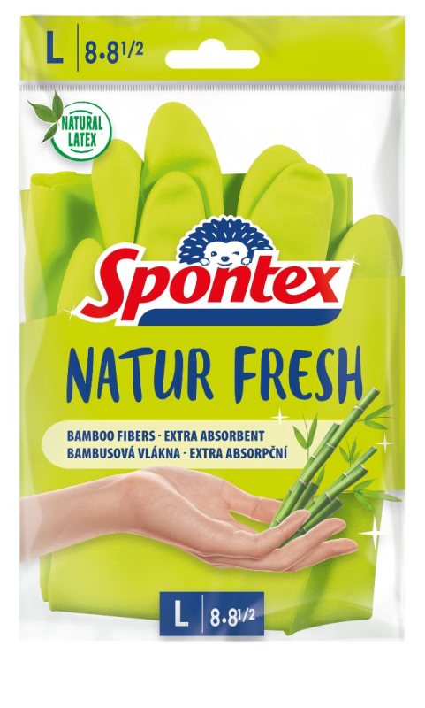 Natūralaus latekso pirštinės su bambukų ir medvilnės pluoštu SPONTEX NATUR FRESH, L