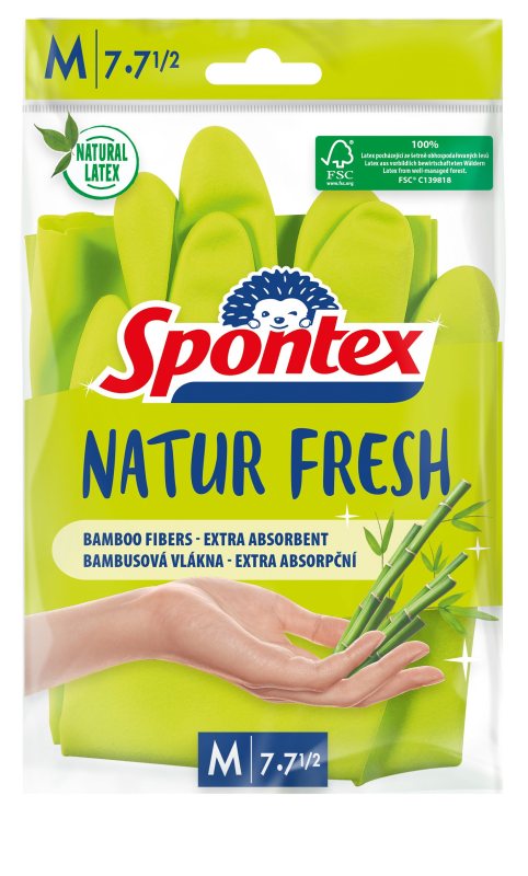 Natūralaus latekso pirštinės su bambukų ir medvilnės pluoštu. SPONTEX NATUR FRESH, M