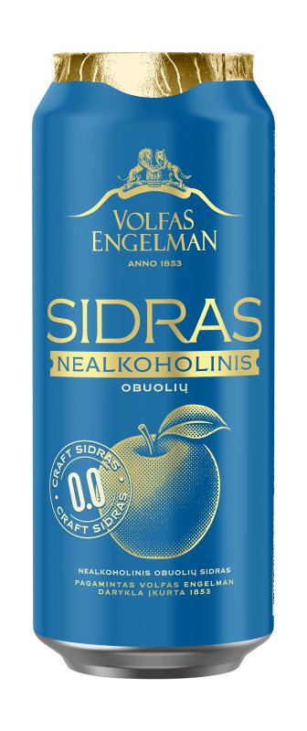 Nealkoholinis sidras VOLFAS ENGELMAN, obuolių skonio, skardinėje, 500 ml