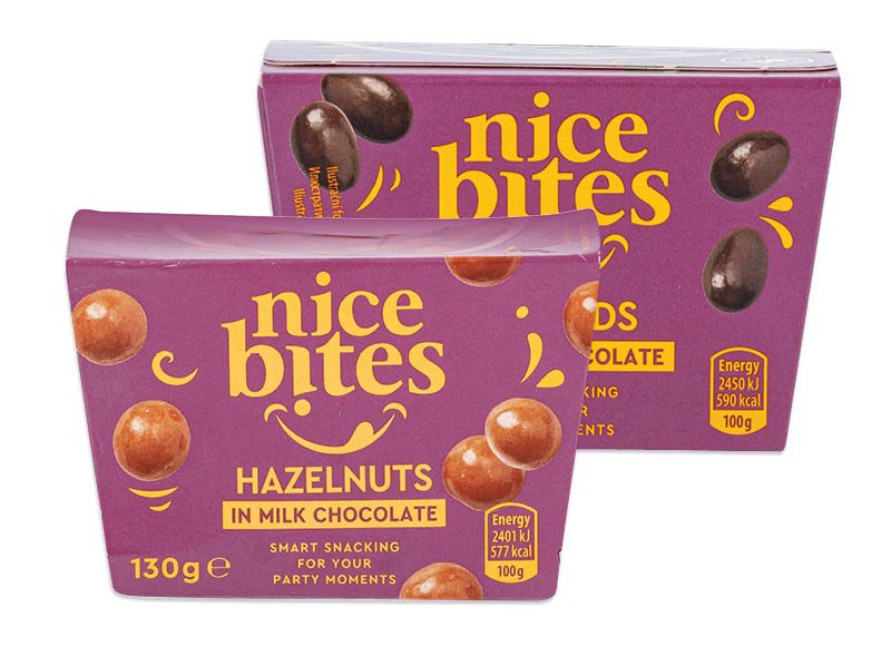 NICE BITES riešutai šokolade, 130 g