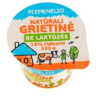 PIEMENĖLIO natūr. grietinė be laktozės, 15% rieb., 330 g