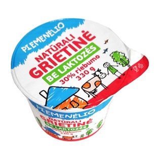 PIEMENĖLIO natūrali grietinė be laktozės, 30% rieb., 330 g