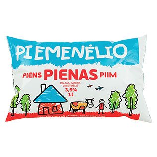 PIEMENĖLIO natūr.pienas, 3,5% rieb., maišelis, 1 l