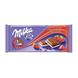 Pieninis šokoladas MILKA su braškių skonio įdaru, 100 g