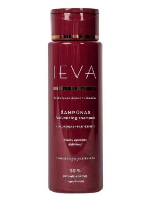 Plaukų šampūnas IEVA su hialuronu ir pantenoliu apimties didinimui, 300 ml