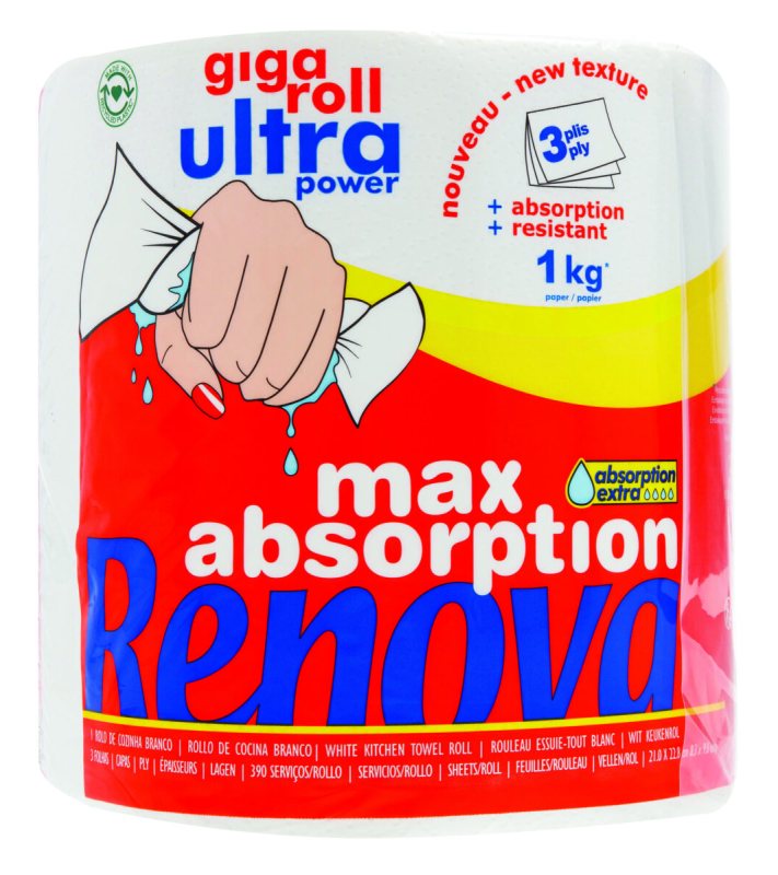 Popieriniai rankšluosčiai 3 sl. RENOVA GIGAROLL ULTRA POWER, 1 vnt