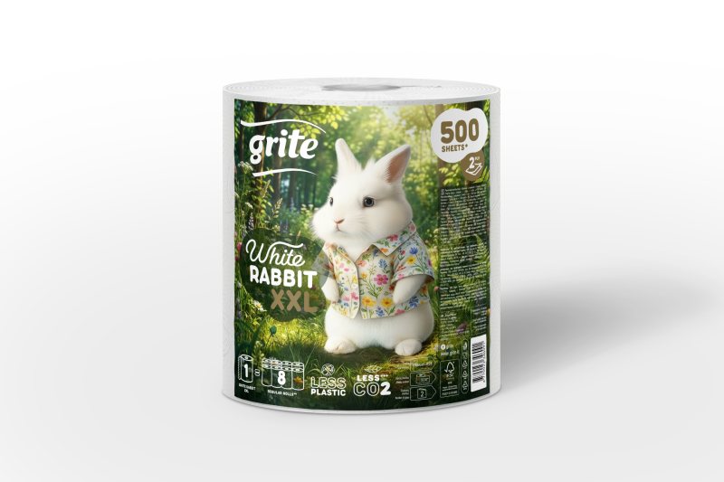 Popieriniai rankšluosčiai GRITE White Rabbit XXL, 2 sl., 500 lapelių, 1 rit.