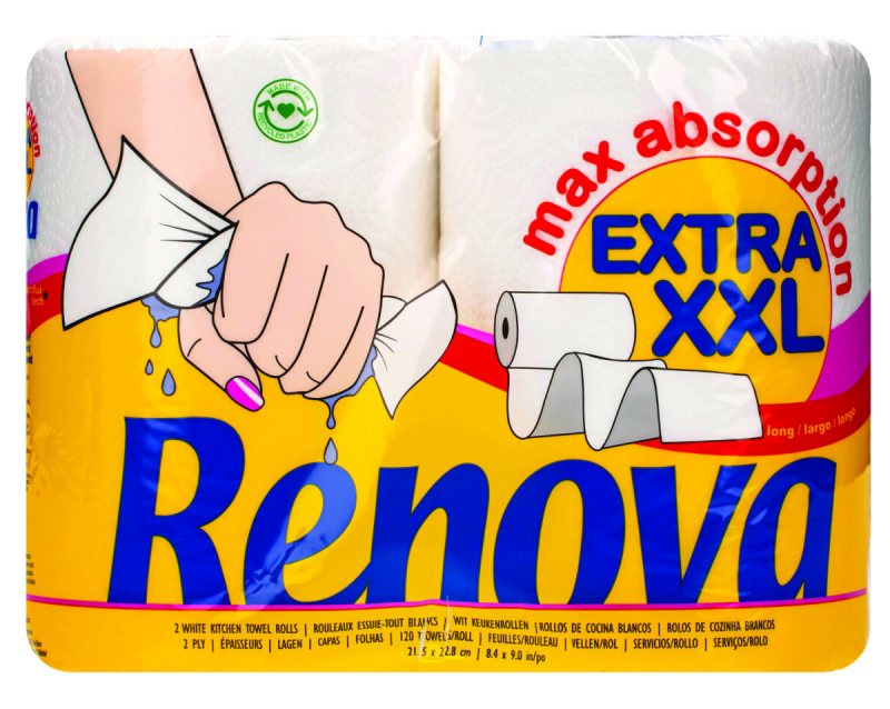 Popieriniai rankšluosčiai RENOVA MAXI ABSORPTION EXTRA XXL, 2 vnt