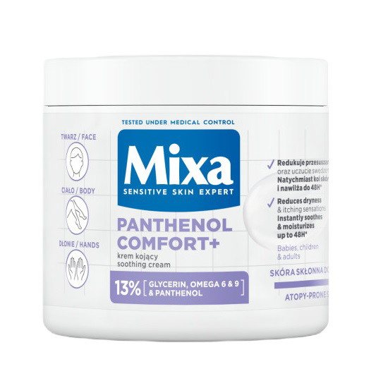 Raminamasis apsauginis kremas veidui, rankoms ir kūnui MIXA Panthenol Comfort+, 400 ml