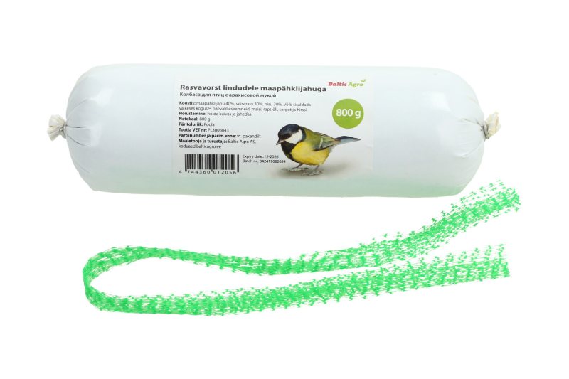 Riebalų dešra paukščiams su žemės riešutų miltais, 800 g