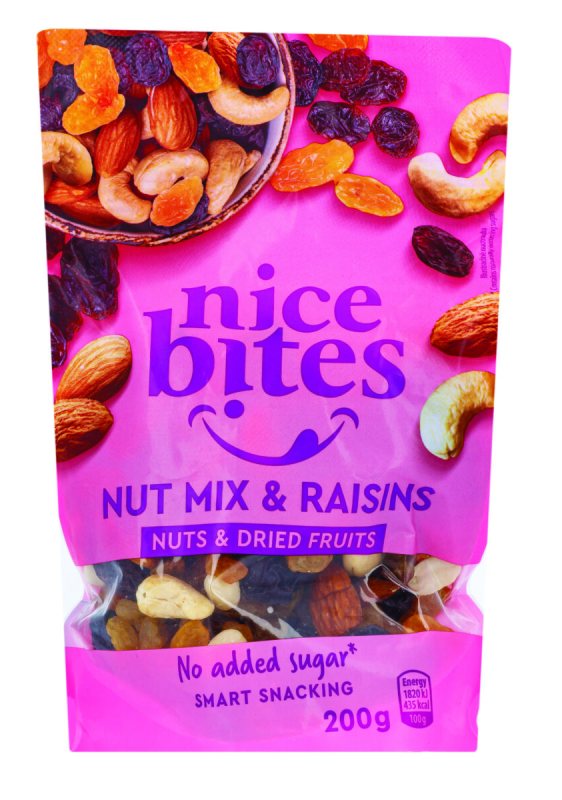 Riešutų ir razinų mišinys NICE BITES, 200 g