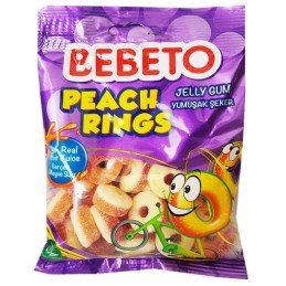 Rūgštūs cukruoti persikų skonių žiedeliai BEBETO, 80 g