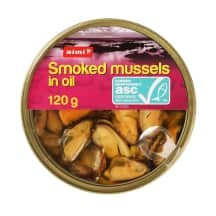 Rūkytos midijos aliejuje RIMI, /72 g ASC, 120 g