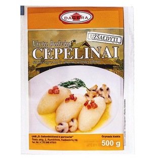 Šald. virtų bulvių cepelinai su pievagrybių ir rūk. šoninės įd. DAGERA, 500 g