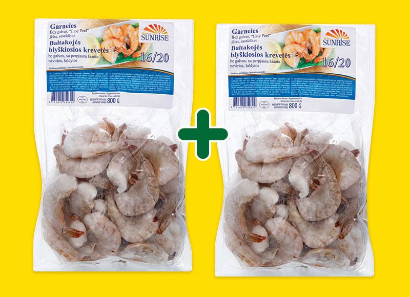 Šaldytos baltakojės blyškiosios krevetės SUNRISE, 800 g