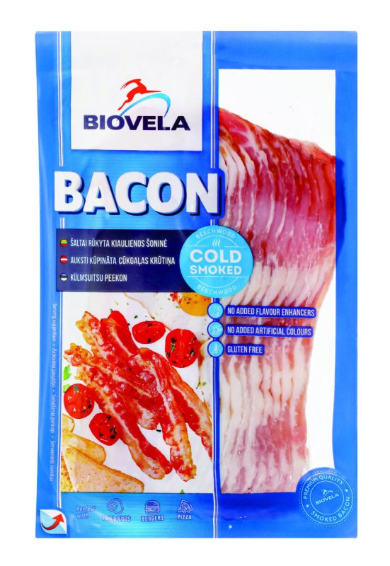 Šaltai rūkyta kiaulienos šoninė, 140 g