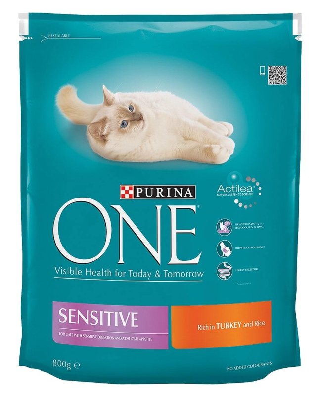 Sausas ėdalas katėms ONE SENSITIVE, su kalakutiena, 800 g