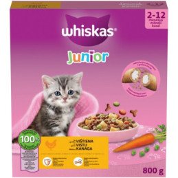 Sausas ėdalas katėms WHISKAS, su vištiena, Junior, 800 g