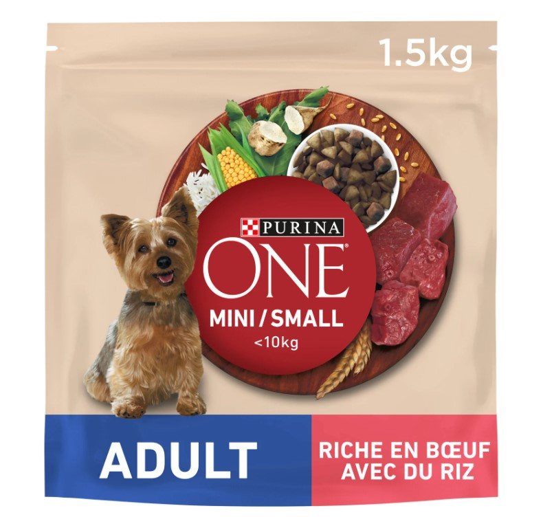 Sausas ėdalas šunims ONE Mini Adult, su jautiena ir ryžiais, 1.5 kg