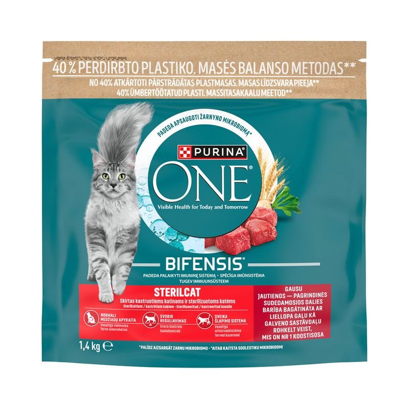Sausas kačių ėdalas ONE Sterilcat, su jautiena, 1.4 kg