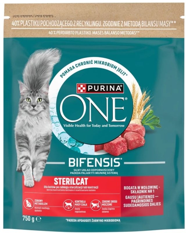 Sausas kačių ėdalas ONE Sterilcat, su jautiena, 750 g