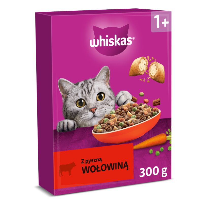 Sausas kačių ėdalas WHISKAS Adult, su jautiena, 300 g