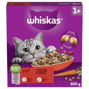Sausas kačių ėdalas WHISKAS Adult, su jautiena, 800 g