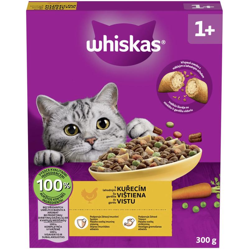Sausas kačių ėdalas WHISKAS Adult, su vištiena, 300 g