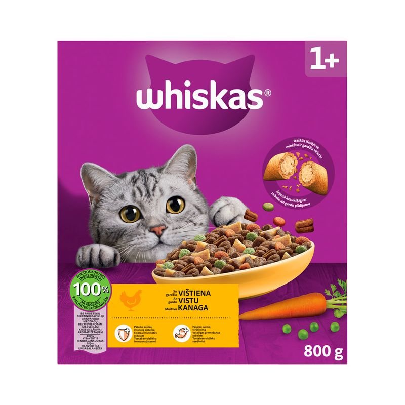 Sausas kačių ėdalas WHISKAS Adult, su vištiena, 800 g