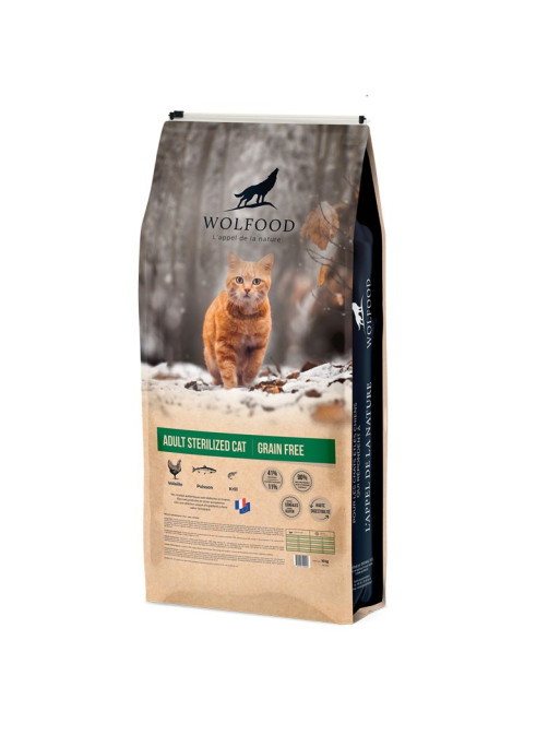 Sausas kačių ėdalas WOLFOOD Adult Sterilized Cat Grain Free, 10 kg