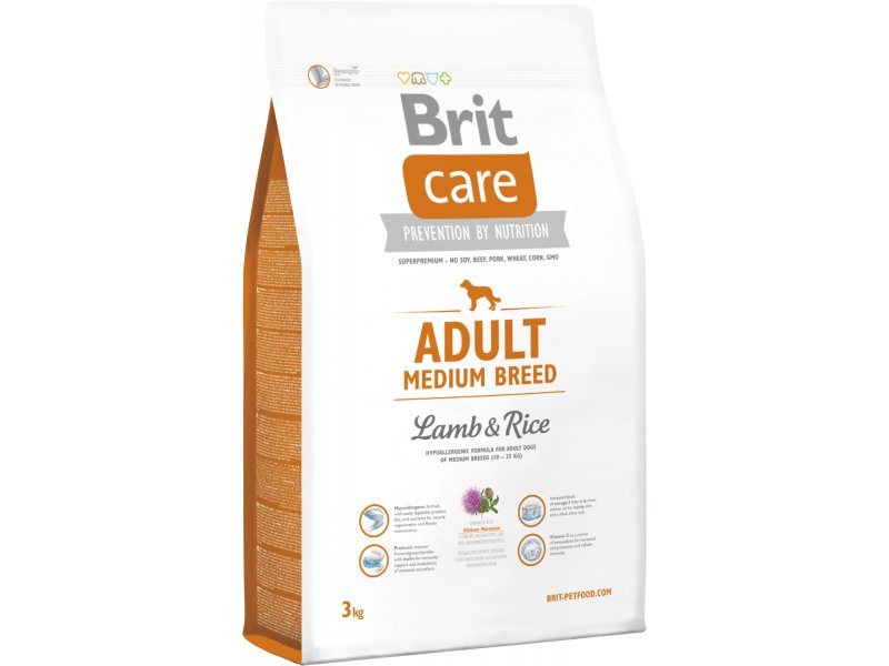 Sausas šunų ėdalas BRIT CARE HP ADULT MB LAMB&RICE, su ėriena ir ryžiais, 3 kg
