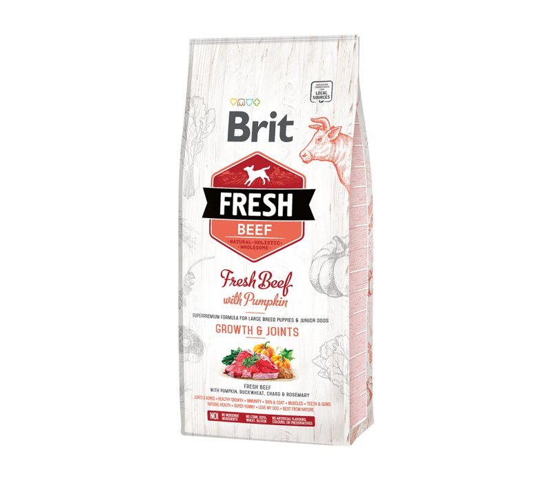 Sausas šunų ėdalas Brit Fresh Beef with Pumpkin Puppy Large, 12 kg