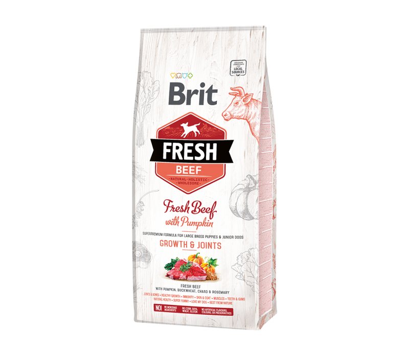 Sausas šunų ėdalas Brit Fresh Beef with Pumpkin Puppy Large, 2.5 kg