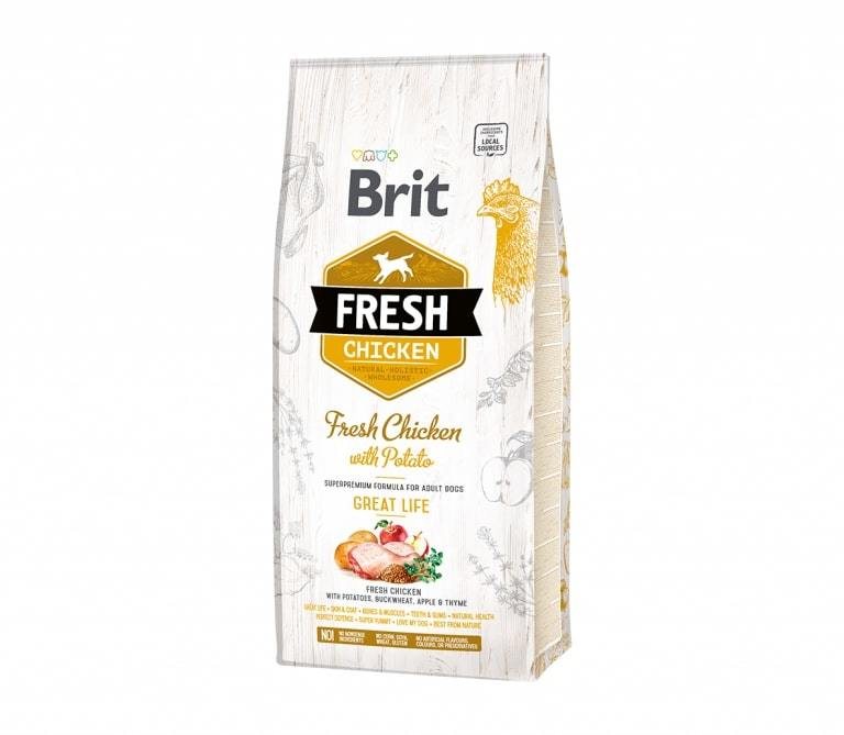 Sausas šunų ėdalas BRIT FRESH CHICKEN WITH POTATO ADULT su vištiena ir bulvėmis, 12 kg
