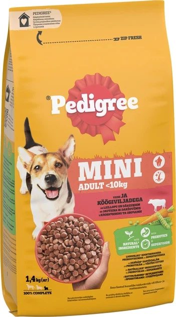 Sausas šunų ėdalas PEDIGREE, su jautiena ir daržovėmis, 1.4 kg