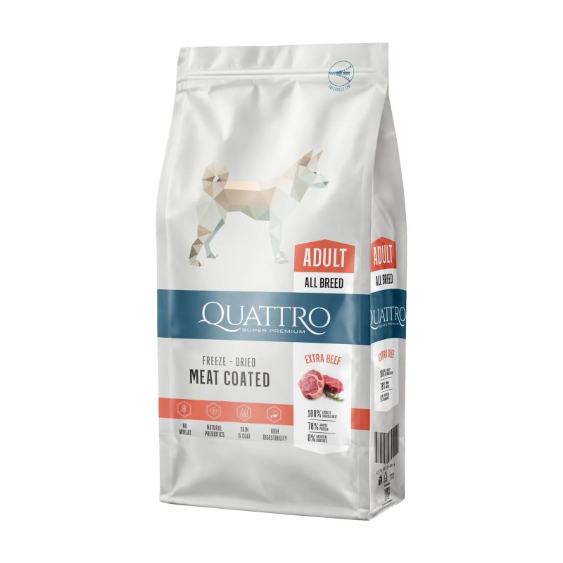 Sausas šunų ėdalas QUATTRO Extra Beef, su jautiena, 12 kg