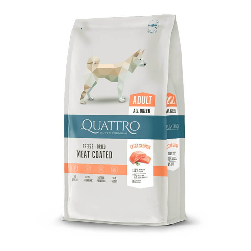 Sausas šunų ėdalas QUATTRO Extra Salmon, su lašiša, 12 kg
