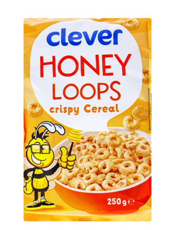 Sausi pusryčiai CLEVER Honey Loops, 250 g