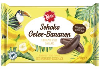 „Schoko“ apelsinų arba bananų skonio saldainiai, 250 g