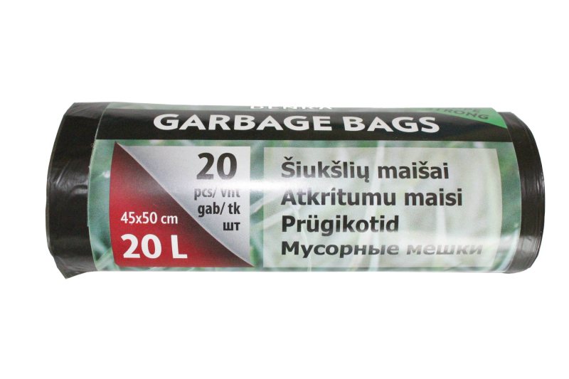 Šiukšlių maišai, juodos sp., 6 mikr., 20 vnt., 20 l